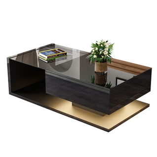 Table Basse Avec Éclairage LED-tables D'appoint -tables Basses En Verre-noire Laquée