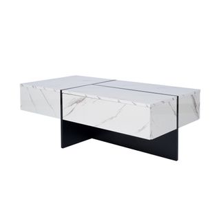 Table Basse Laquée Brillante-meuble De Salon-avec Système D'éclairage LED-blanc