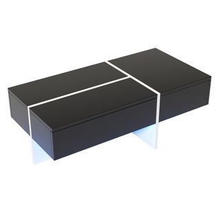 Table Basse Laquée Brillante-meuble De Salon-avec Système D'éclairage LED-noir