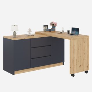 Buffet/Bureau D'angle-plateau Pivotant De 4 Cm D'épaisseur-noir/chêne