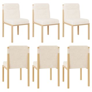 6 Chaises De Salle à Manger-structure Effet Chêne Et Assises Rembourrées-tissu Sherpa-beige