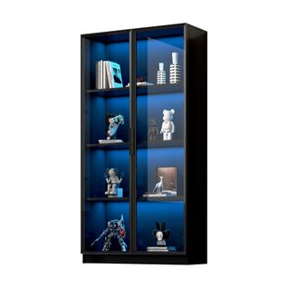Vitrine Avec Éclairage LED-avec Étagères Réglables-armoire De Rangement à 2 Portes Pour Salon-noir