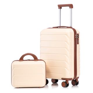 Ensemble De 2 Valises à Roulettes-valise Rigide En Abs-avec Serrure à Combinaison-beige