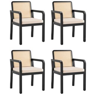 4 Chaiseschaises De Table-en Velours De Haute Qualité-avec Dossier En Rotin -noir