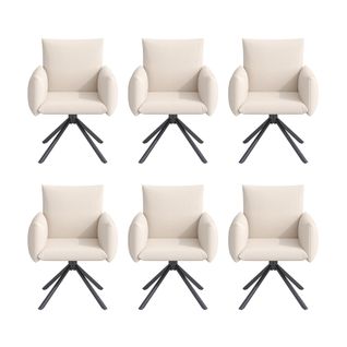 6 Chaises De Table-pivotant à 360°-fauteuil Rembourré-avec 4 Pieds En Métal-en Lin-beige