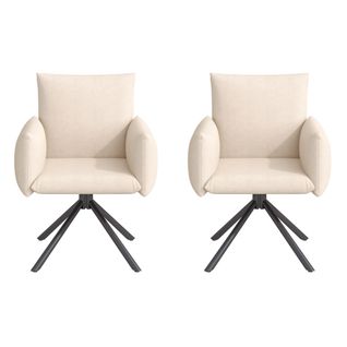 2 Chaises De Table-pivotant à 360°-fauteuil Rembourré-avec 4 Pieds En Métal-en Velours-beige