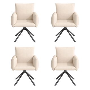 4 Chaises De Table-pivotant à 360°-fauteuil Rembourré-avec 4 Pieds En Métal-en Velours-beige
