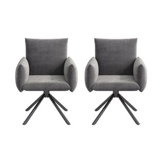 2 Chaises De Table-pivotant à 360°-fauteuil Rembourré-avec 4 Pieds En Métal-en Velours-gris