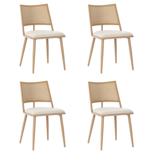 4 Chaises De Table-assise En Polyuréthane-dossier En Rotin-pour Salon Ou Chambre-beige