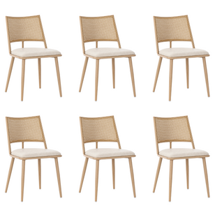 6 Chaises De Table-assise En Polyuréthane-dossier En Rotin-pour Salon Ou Chambre-beige