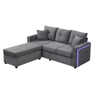 Canapé LED -canapé 3 Places-mobilier De Salon Modulable-robuste En Forme De L-canapé D'angle-gris