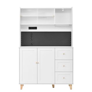 Buffet De Cuisine Avec 4 Portes, 3 Tiroirs Et Porte-verres à Vin Blanc