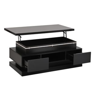 Table Basse Avec LED, 2 Tiroirs Et Bureau Réglable Noir