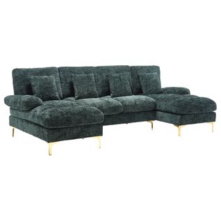 Canapé D'angle Fixe En Forme De U 4 Places Chenille Vert