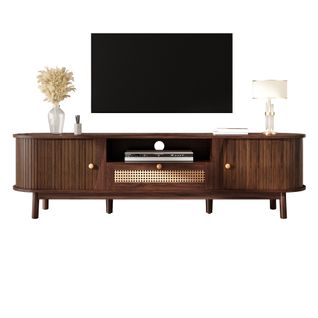 Meuble TV L.165cm Avec 2 Portes Coulissantes, 1 Niche Et 1 Tiroir Couleur Noyer