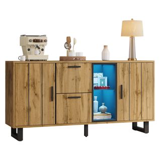 Buffet Avec 2 Portes, 2 Tiroirs Et 2 Niches  Imitation Chêne Et Noir