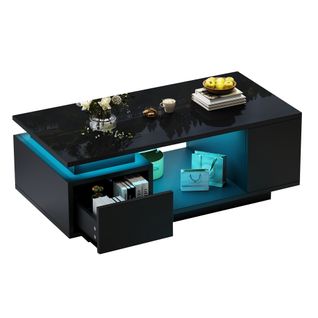 Table Basse Avec LED,, 1 Tiroir Et 5 Niches Noir