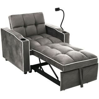 Canapé-lit Extensible 3 En 1-fauteuil Convertib-avec Porte-gobelets Et Support Pour Téléphone-gris