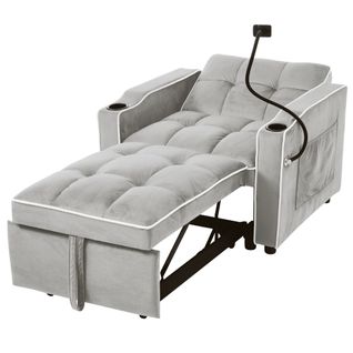 Fauteuil Convertible 3 En 1- avec Porte - gobelets Et Support Pour Téléphone - gris