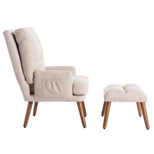 Fauteuil Avec Repose-pieds-dossier Réglable En 5 Positions-avec Étagère De Rangement Latérale-beige