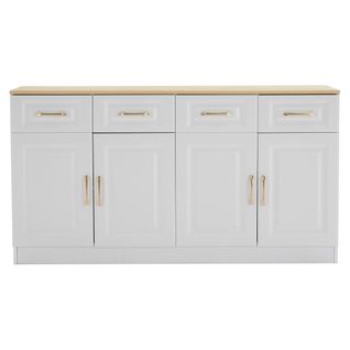 Buffet 140 Cm Avec Espace De Rangement-meuble Bar à Café-avec 4 Tiroirs Et 4 Portes-blanc