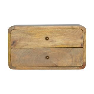 Table De Chevet Suspendue à 2 Tiroirs-en Bois Massif-aspect Chêne-marron