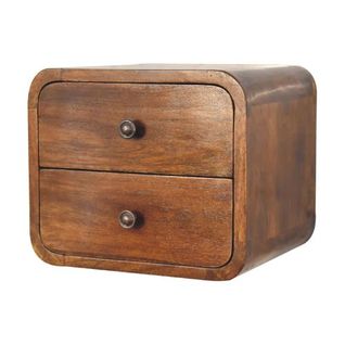 Table De Chevet Suspendue-en Bois Massif-couleur Châtaignier-2 Tiroirs-marron Foncé