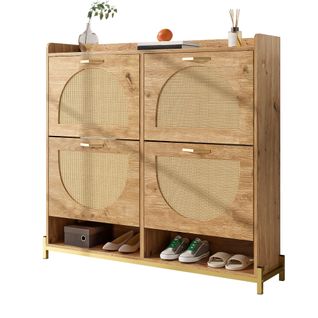 Meuble à Chaussures Avec 4 Volets-extra-fin 24 Cm- En Bois-jusqu'à 20 Paires-naturel