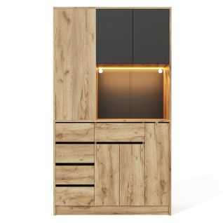 Buffet De Cuisine-armoire Haute-avec Étagères Réglables-led-prises Intégré (usb/type-c)-naturel