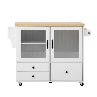 Îlot De Cuisine Mobile-table à Manger Extensible-desserte De Cuisine Avec Porte-verres à Vin-blanc