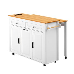 Îlot De Cuisine-table Extensible Avec Plan De Travail-idéal Pour La Salle à Manger-blanc