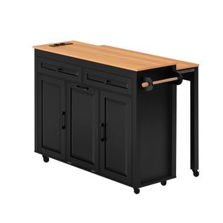 Îlot De Cuisine-table Extensible Avec Plan De Travail-idéal Pour La Salle à Manger-noir