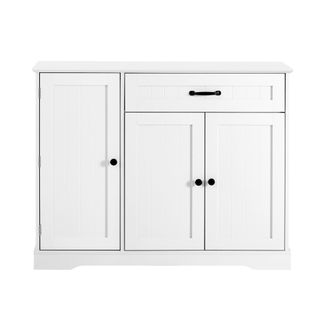 Buffet De Cuisine à 3 Portes Et 1 Tiroir-idéal Pour La Salle à Manger, Le Salon Et Le Couloir-blanc