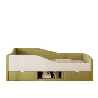 Canapé-lit 90 X 190 Cm-lit Enfant Avec Marches Et Barrières-en Velours Doux-2 Tiroirs-vert Foncé