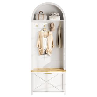 Vestiaire Avec Range-chaussures-étagère Et Patères-meuble D'entrée-structure Robuste En Bois-blanc