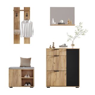 Ensemble Armoire D'entrée-fixé Au Mur-avec Un Banc à Chaussures Et Un Meuble à Chaussures-naturel