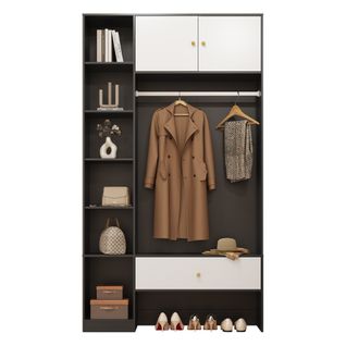 Armoire D'entrée 105 X 185 X 40cm-2 Portes, 6 Étagères-tringle Et Tiroir-noir Et Blanc