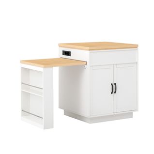 Îlot De Cuisine Avec Multiprises-table à Manger Extensible LED-bar-blanc