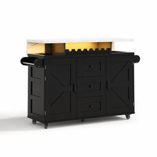 Îlot De Cuisine Mobile-avec Plan De Travail Rabattable-casier à Vin-chariot De Cuisine-noir