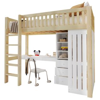 Lit 90 X 200 Cm-lit Mezzanine-bureau-armoire-3 Tiroirs-naturel