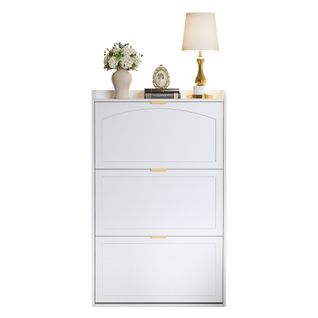 Meuble à Chaussures Étroit à 3 Compartiments-armoire à Chaussures-ultra-étroit 24cm-blanc