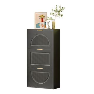 Meuble à Chaussures Étroit à 3 Portes-armoire à Chaussures-ultra-étroit 24cm-noir