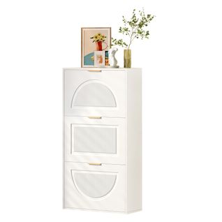Meuble à Chaussures Étroit à 3 Portes-armoire à Chaussures-ultra-étroit 24cm-blanc