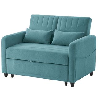 Canapé Pliant Deux Places-dossier Réglable En Trois Positions-en Coton Et Lin-bleu-vert