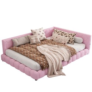 Lit Enfant 140x200 Cm Avec USB Et LED Velours - Rose