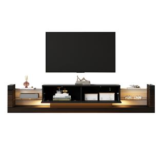 Meuble TV L.180cm Avec 2 Portes Et LED Noir