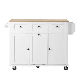 Ilot Central Cuisine Comptoir Avec 3 Tiroirs Et 2 Portes Blanc