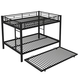 Lit Superposé 2x140x200cm Avec Lit Gigogne 90x190cm Métal Noir