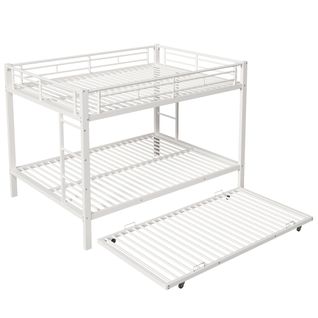 Lit Superposé 2x140x200cm Avec Lit Gigogne 90x190cm Métal Blanc