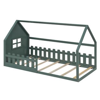 Lit Cabane 90x200cm Avec Sommier à Lattes Et Barrières Vert